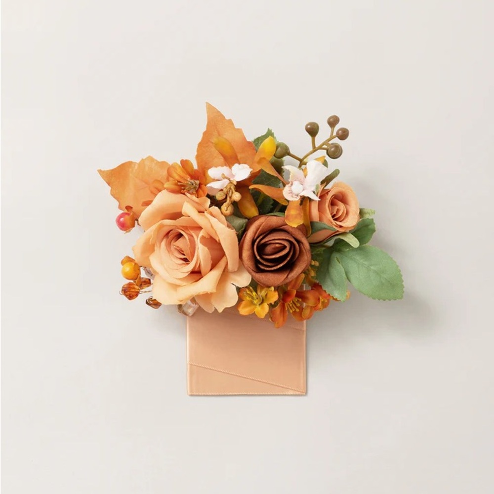 Ling’s Moment - Pocket Square Boutonnière for Groom in Sunset Terracotta
